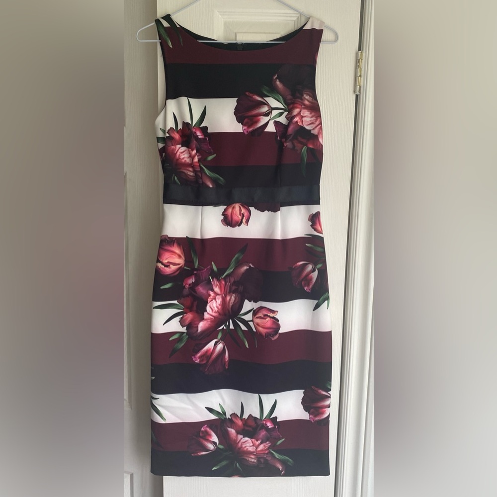 NWT Précis Petite Floral Striped Lined Midi Dress